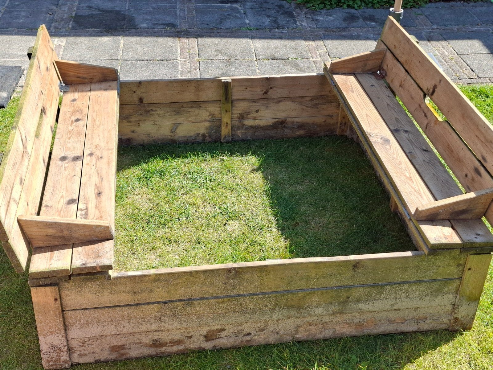Houten zandbak met bankjes, Kinderen en Baby's, Ophalen, Gebruikt