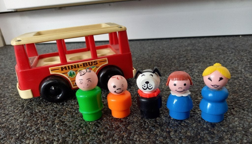 * Vintage Mini Bus Fisher Price 141 SET 2 compleet *, Ophalen of Verzenden, Gebruikt
