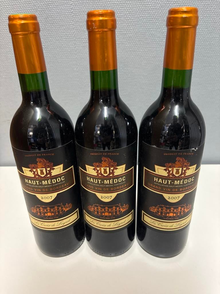 3 flessen Haut-Médoc Grand Vin de Bordeaux 2007, Verzamelen, Frankrijk, Nieuw, Ophalen of Verzenden, Rode wijn