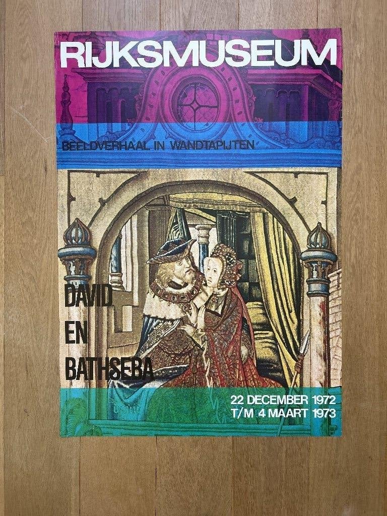 Vintage 1972 Rijksmuseum Poster - David en Bathseba", Ophalen of Verzenden, Gebruikt, A1 t/m A3, Muziek