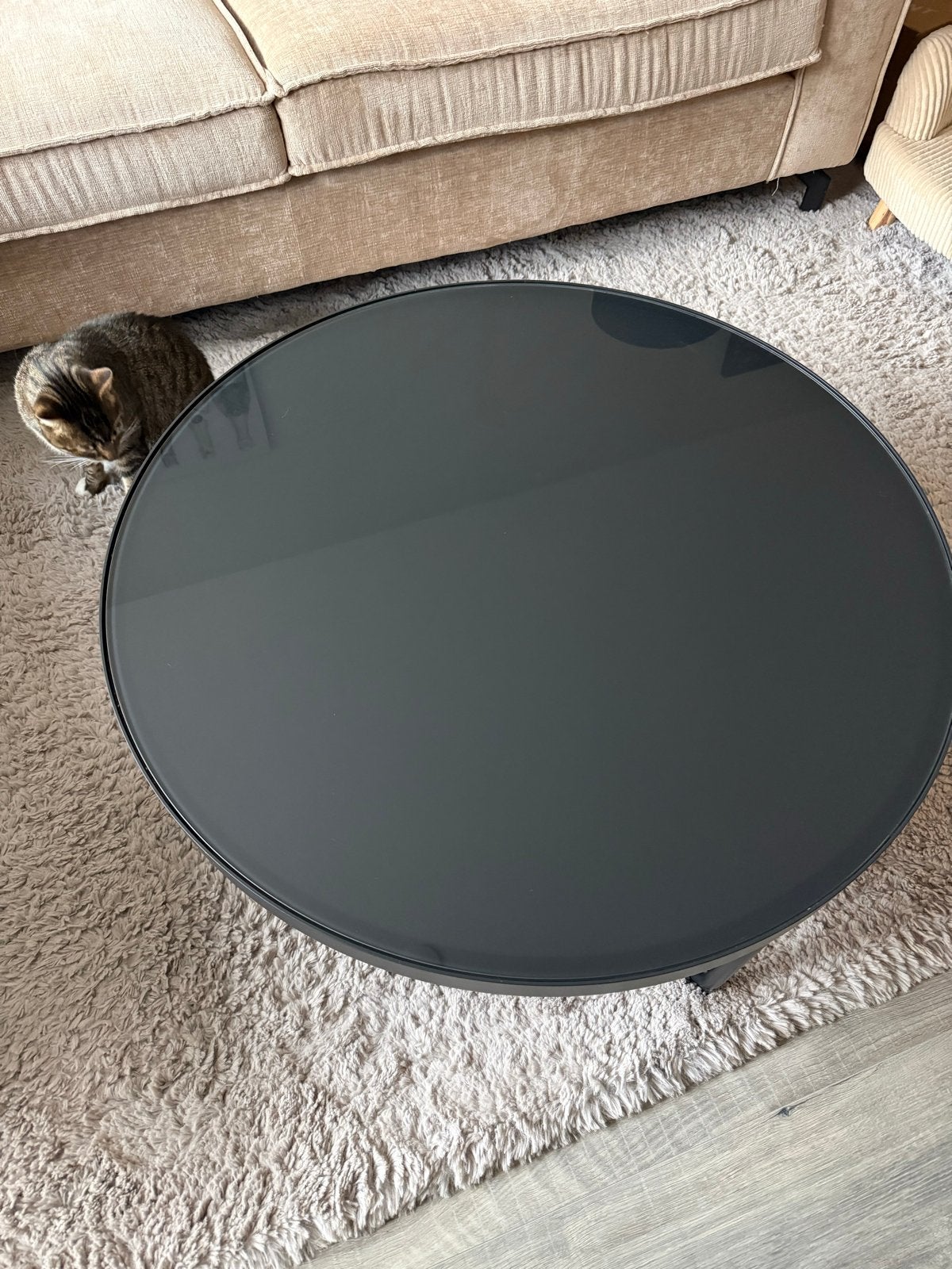 IKEA Salontafel - Zwart met glazen blad, Ophalen, Gebruikt, Rond, 50 tot 100 cm