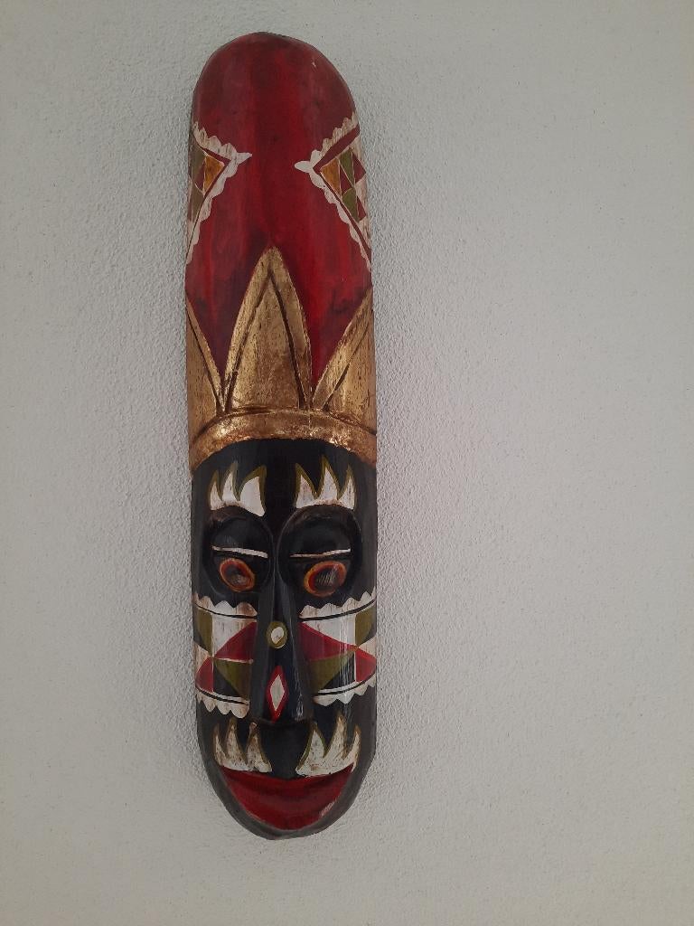 Uniek handgemaakt houten Masker kleuren rood/goud/zwart, Ophalen of Verzenden