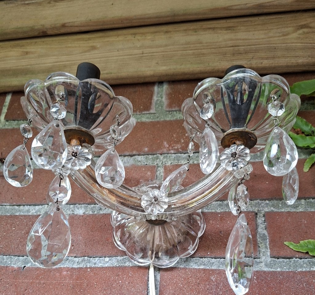 vintage kristallen Maria Theresia wandlamp - luchter, Glas, Gebruikt, E14 (klein), Vintage - barok- Maria Theresia - wandlamp - oud - antiek