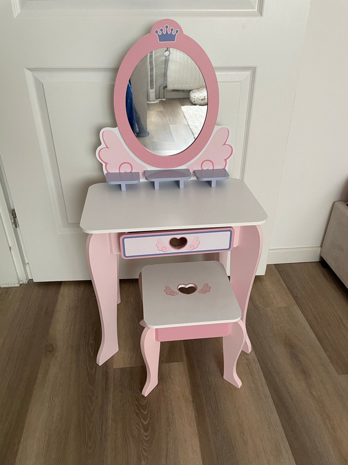 Roze kaptafel met spiegel en krukje voor kinderen, Ophalen, Gebruikt, Tafel(s) en Stoel(en)