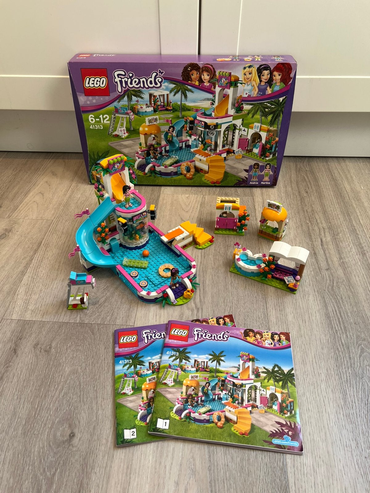 LEGO Friends zwembad 41313 compleet met doos en boekjes, Lego, Inclusief accessoires, Friends, Ophalen of Verzenden