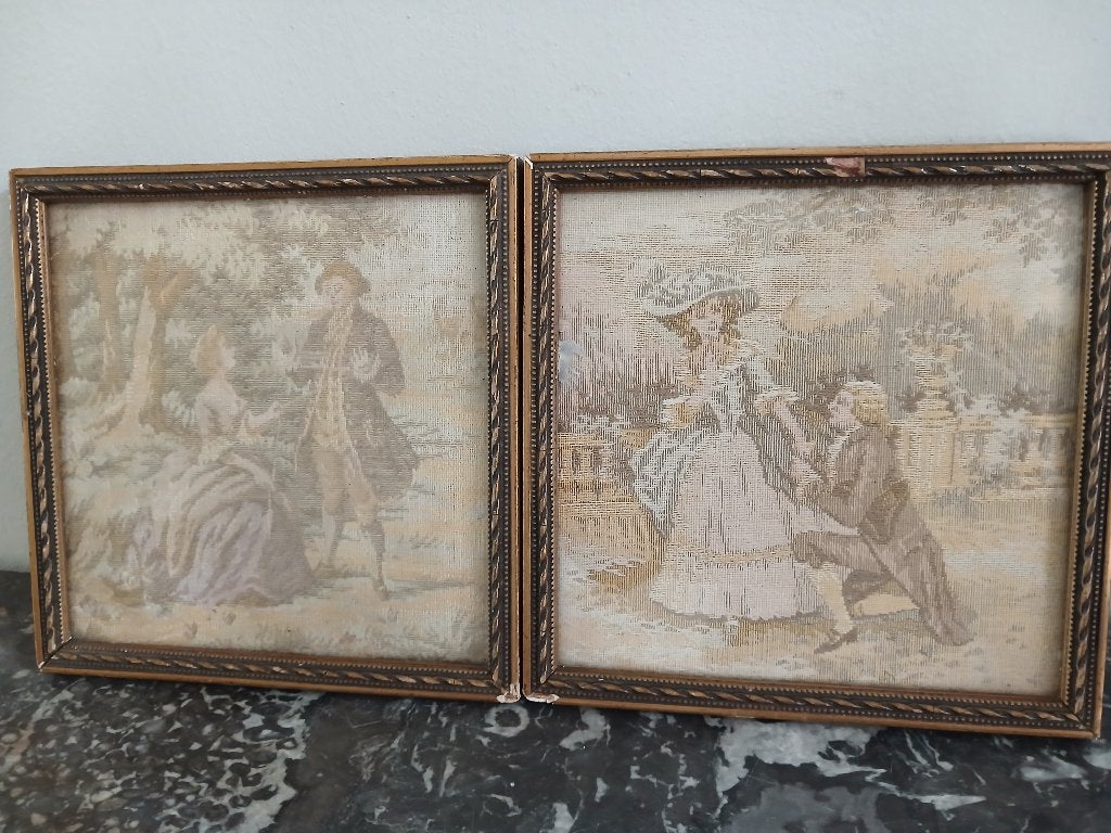 Vintage Franse wandtapijtjes/gobelin, Antiek en Kunst, Curiosa en Brocante, Ophalen of Verzenden