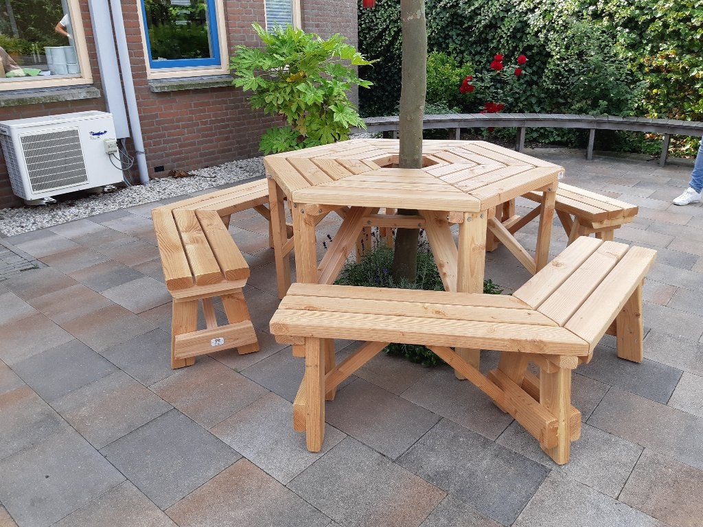 handgemaakt tuintafel om boom ELKE MAAT, Ophalen of Verzenden, Nieuw, Rond, Hout