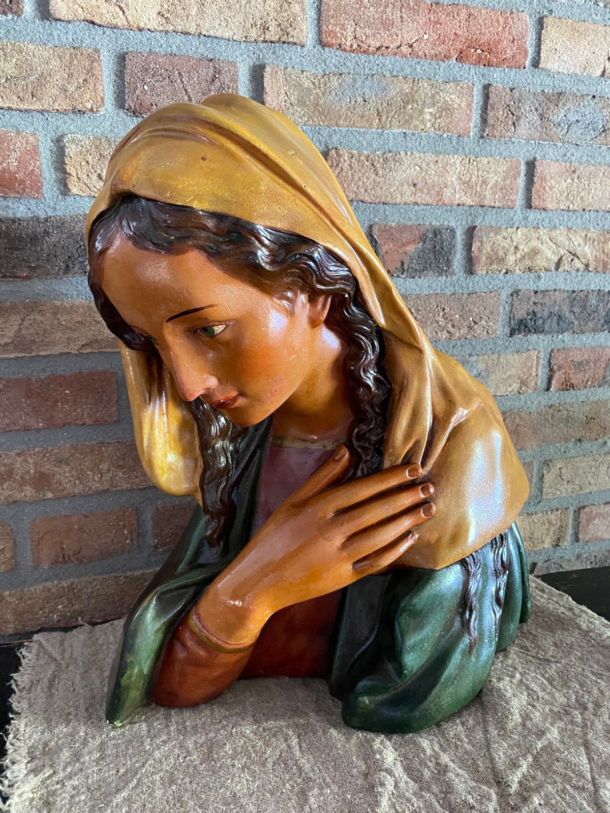 Antiek borstbeeld van gips, Maagd Maria., Ophalen