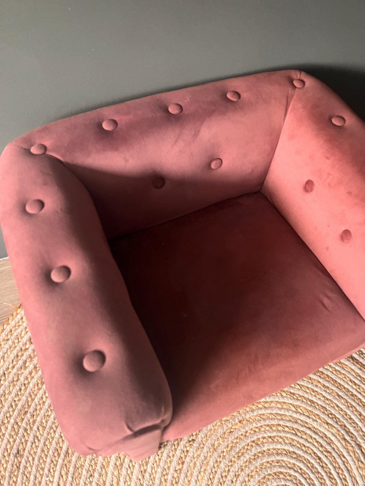 Roze velvet kinderfauteuil - Zo goed als nieuw, Ophalen, Minder dan 75 cm, Zo goed als nieuw, Stof