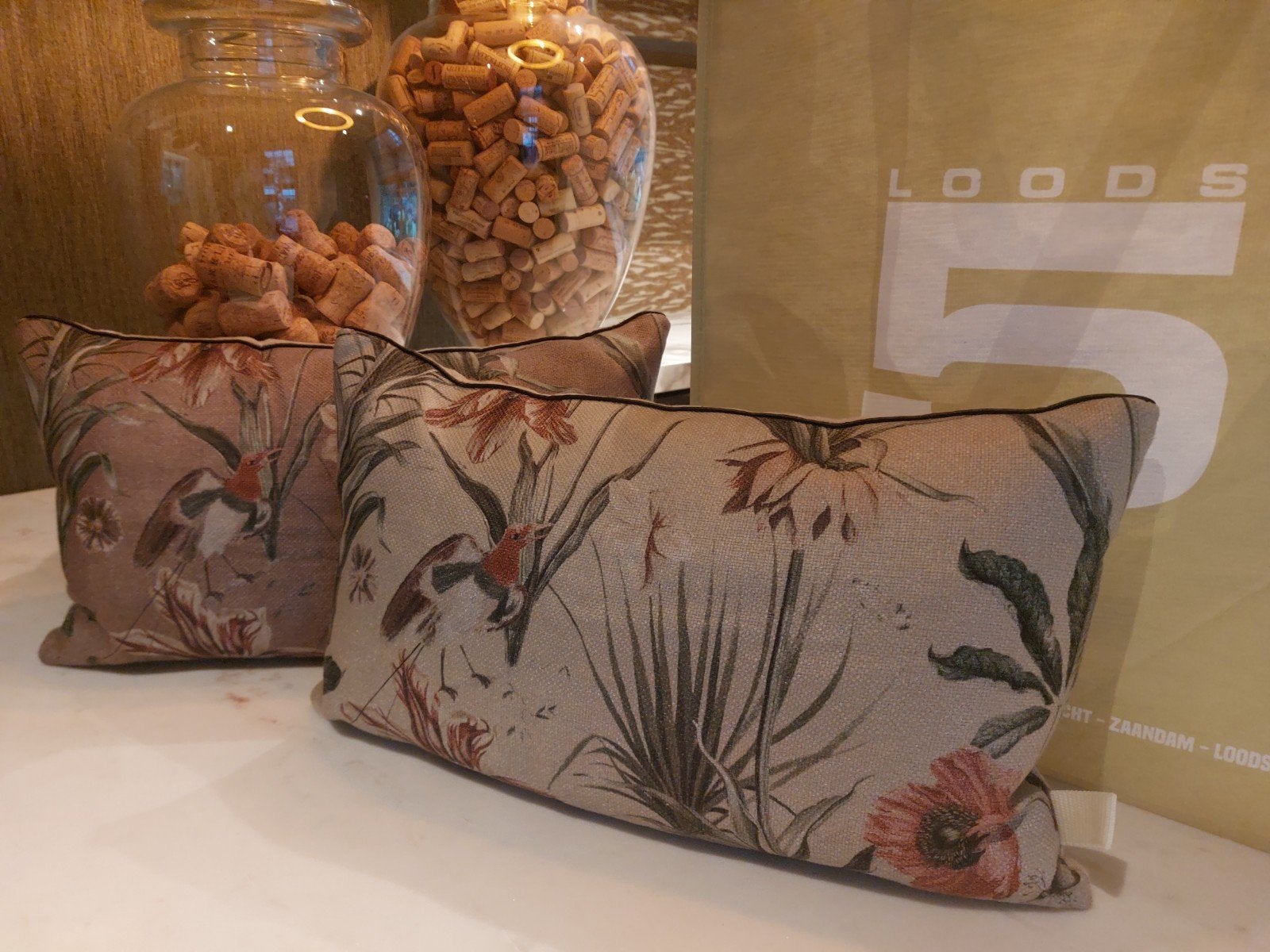 2 decoratieve langwerpige kussens Loods 5 - Taupe/Mauve, Overige merken, Gebruikt, Meerkleurig, Met print