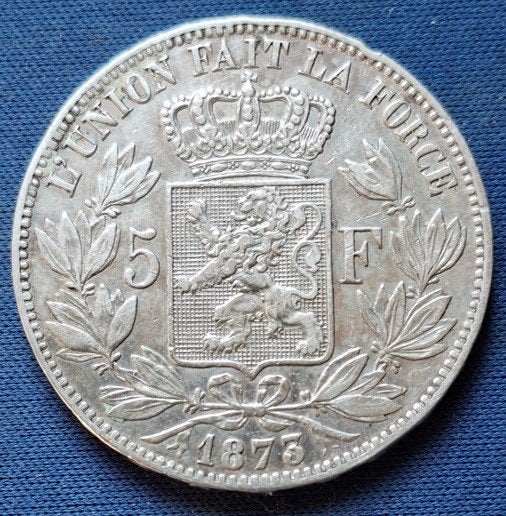 België 5 francs 1873 Km 24, Losse munt, Zilver, Goud, Ophalen of Verzenden
