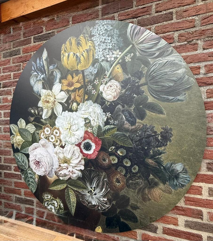 Wanddecoratie rond met bloemen, Ophalen, Zo goed als nieuw