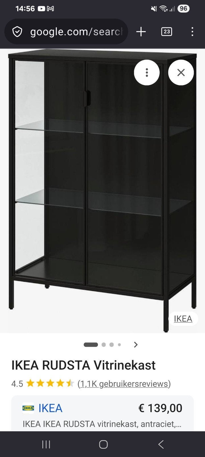 Vitrinekast Ikea Rudsta, Huis en Inrichting, Kasten | Vitrinekasten, Ophalen, Zo goed als nieuw