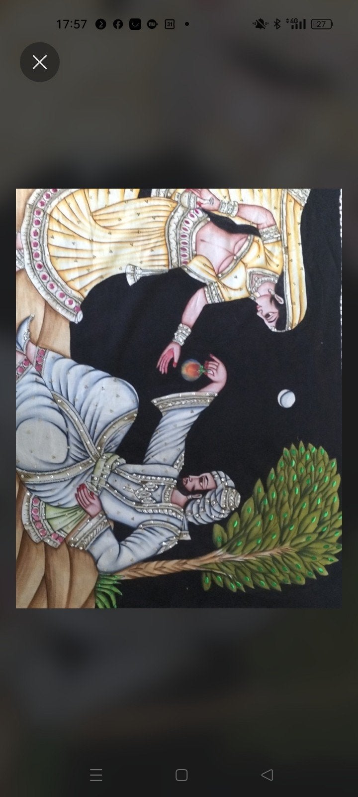 Vintage Rajasthani Schilderij op Doek - Mughul Romantiek, Antiek en Kunst, India, Ophalen of Verzenden, Geschilderd, Meerkleurig