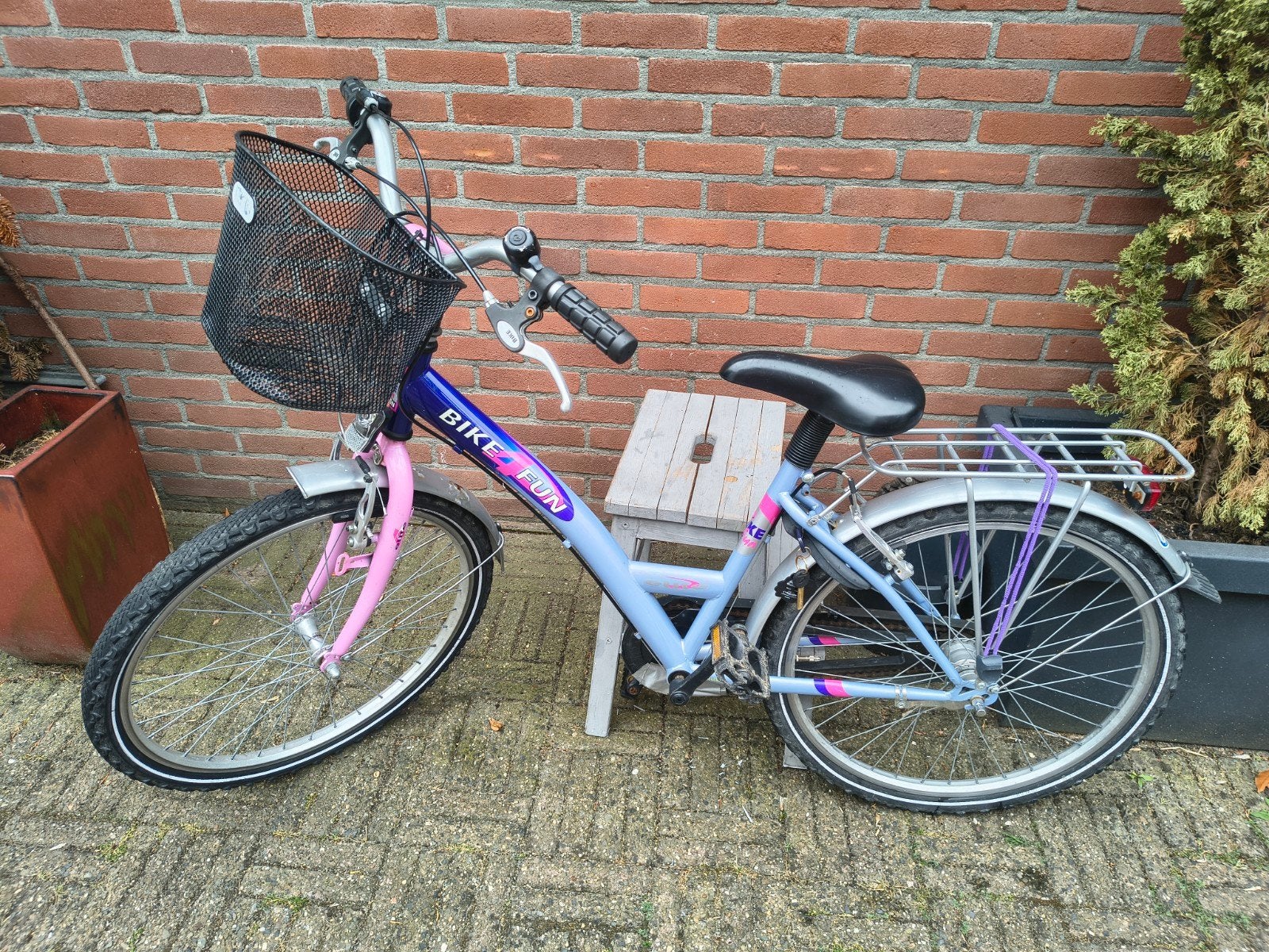 Kinderfiets Bike Fun 24 inch met mandje en bagagedrager, Ophalen, Bike Fun, Velgrem, Handrem