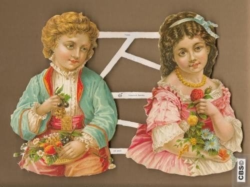 Stelletje jongen en meisje feestkleding poezieplaatjes 7104, Ophalen of Verzenden