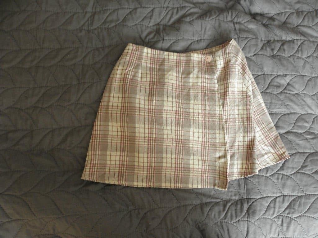 Korte beige bruin roze geruite overslag rok H&M mt 146 prima, Gebruikt, Meisje, H&M, Ophalen of Verzenden