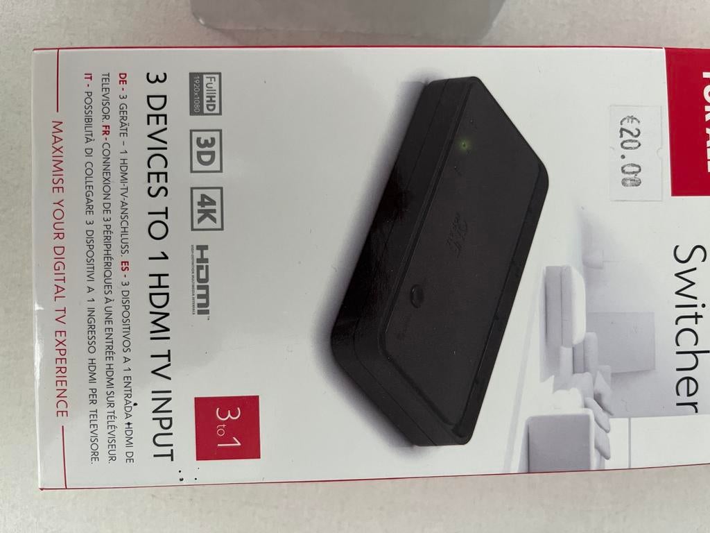 One For All HDMI Switcher 3-in-1 Full HD 4K 3D, Ophalen of Verzenden, Nieuw