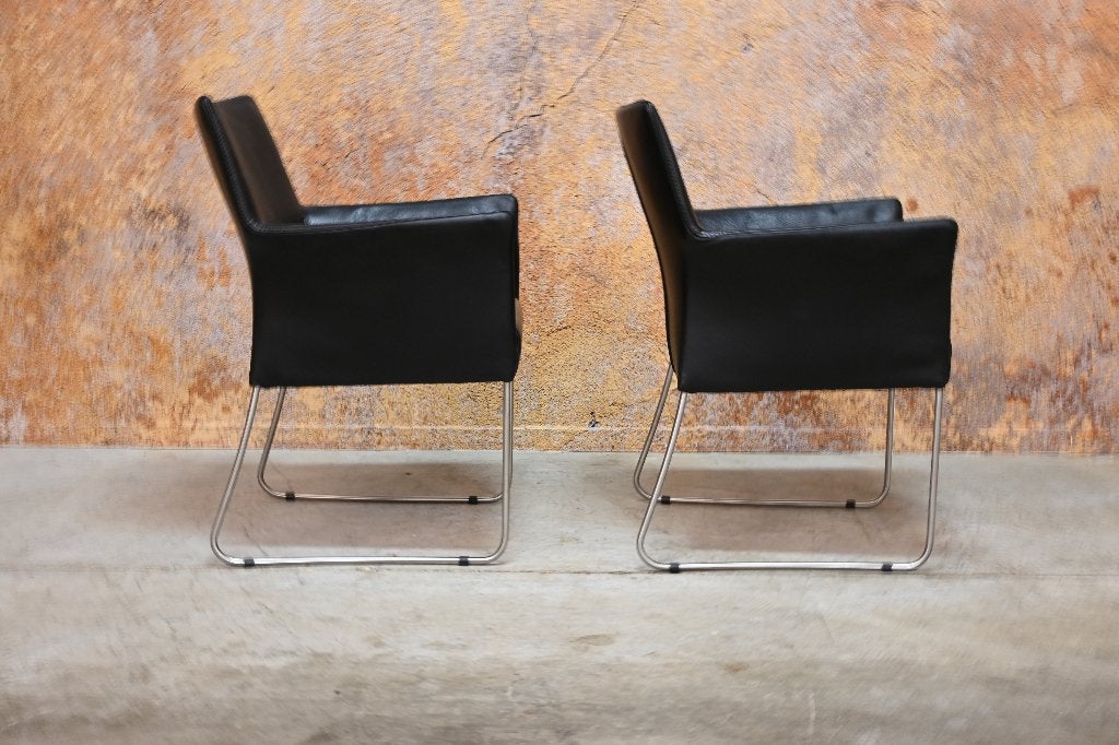IZGS 2 zwarte leren Bert Plantagie Paris design stoelen, Twee, Zwart, Bert plantagie, Ophalen of Verzenden