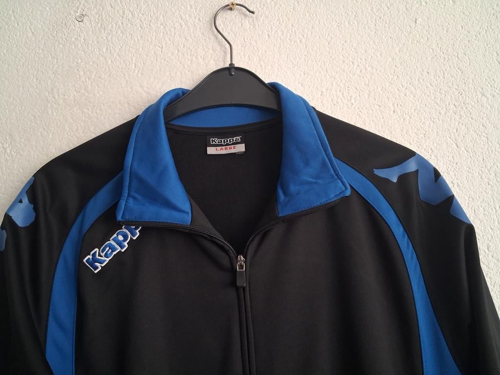 Kappa trainingsjack zwart met blauw, maat L, Ophalen of Verzenden