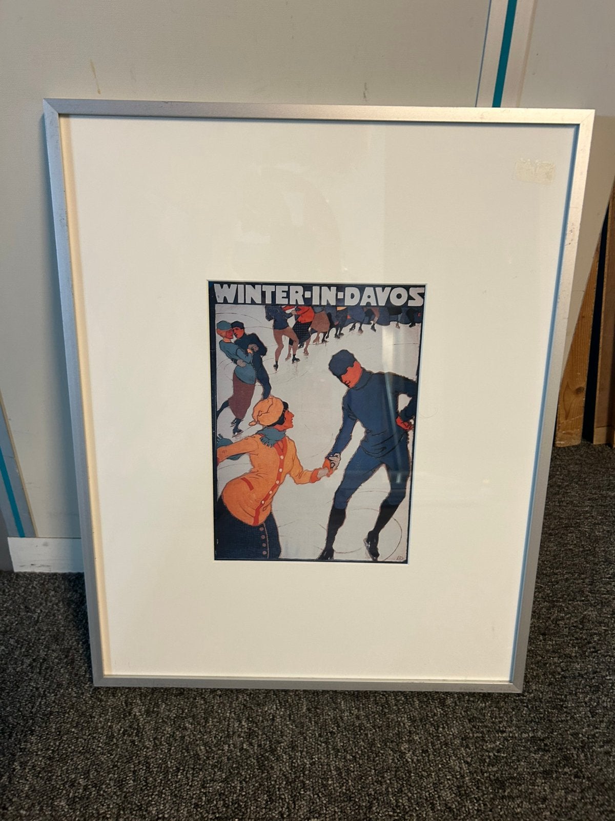 Winter in Davos ingelijste poster, Ophalen, Achter glas, Figuren