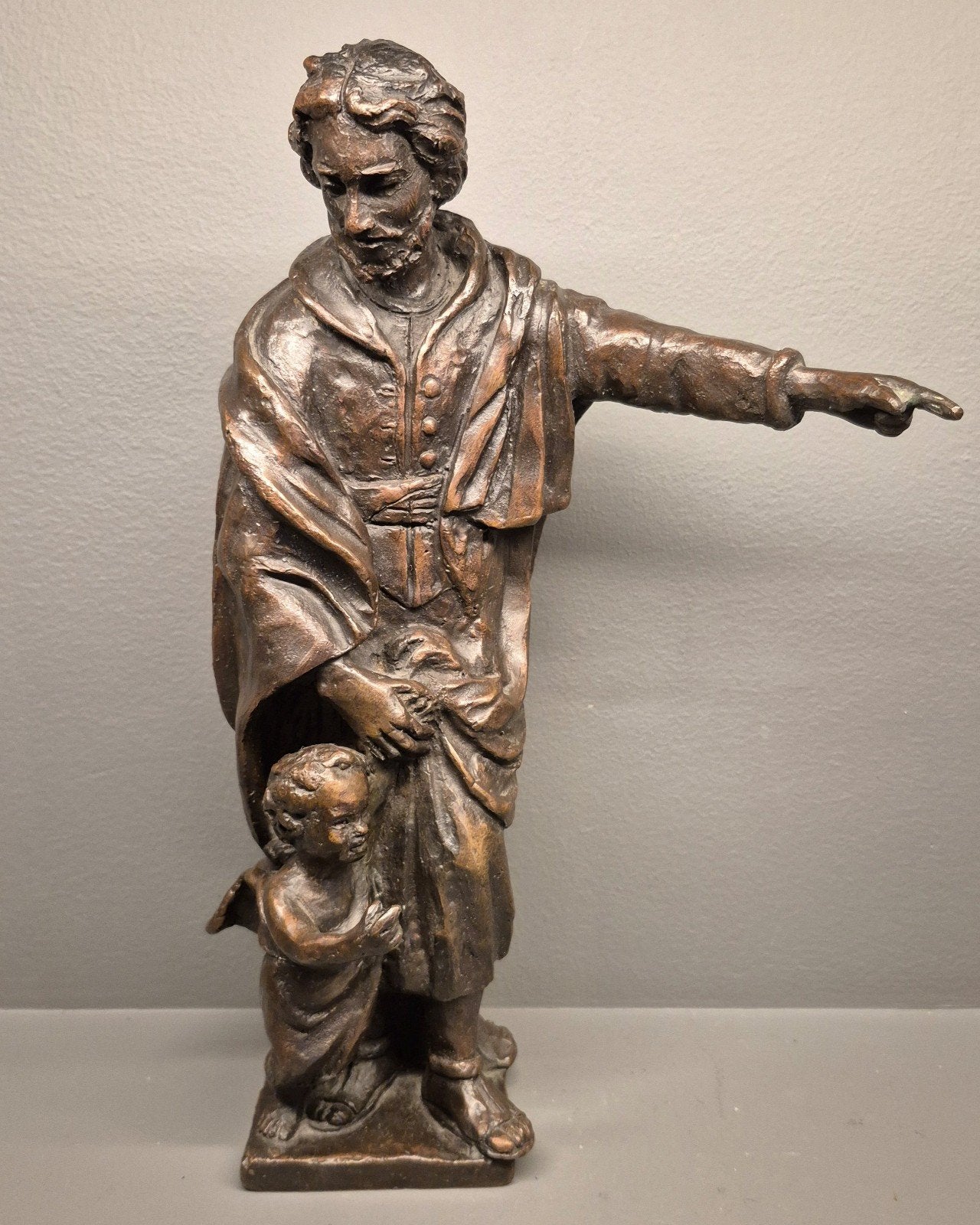 Massief bronzen beeld Sint jozef en Jezus 31 cm, 5.9 kg, Ophalen of Verzenden