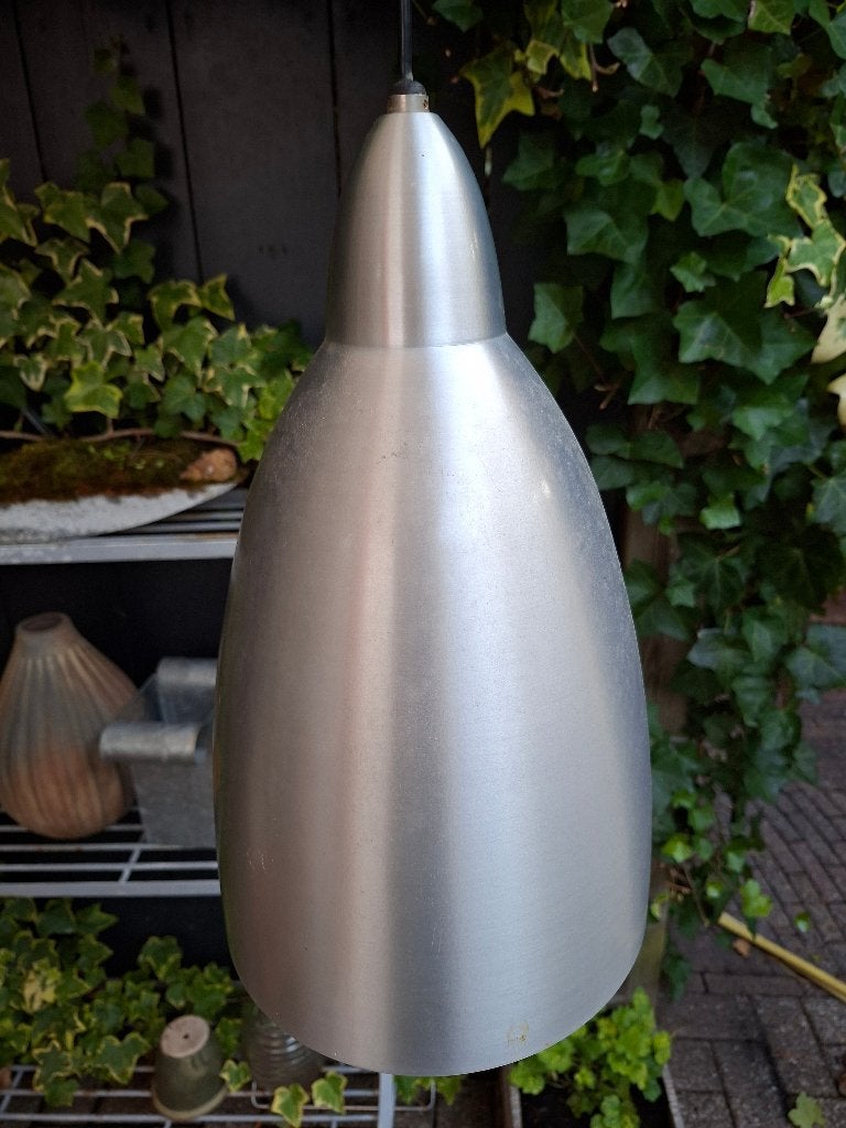Dijkstra hanglamp - zwaar geborsteld aluminium -type Vesta 2, Gebruikt, 1980 Dijkstra lampen - Dutch design - aluminium pendant lamp