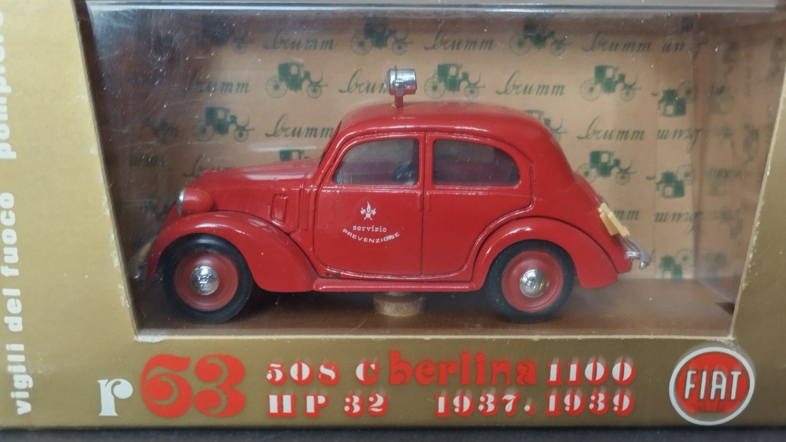 Fiat 508 C 1100 Berlina Brandweer 1:43 Brumm Pol, Hobby en Vrije tijd, Modelauto's | 1:43, Overige merken, Auto, Verzenden, .