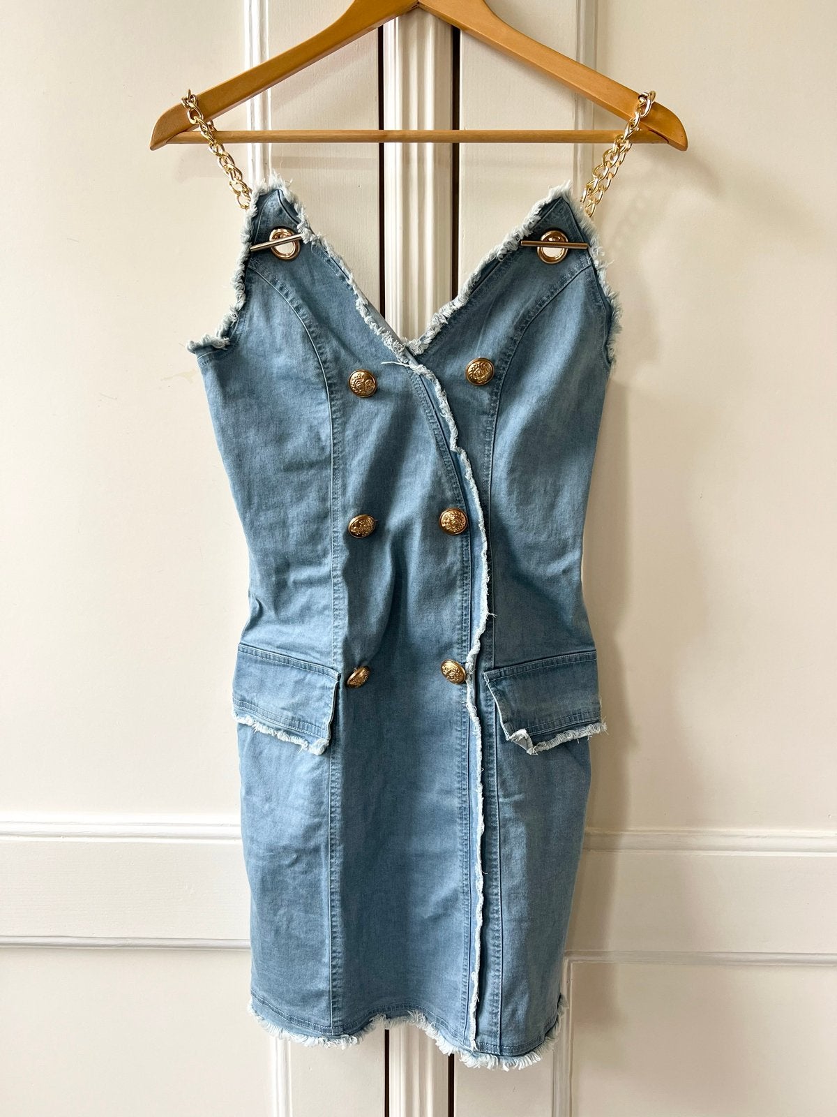 Elle Voudrait Denim jurk met kettingbandjes, maat XS, Blauw, Ophalen of Verzenden, Zo goed als nieuw, Maat 34 (XS) of kleiner