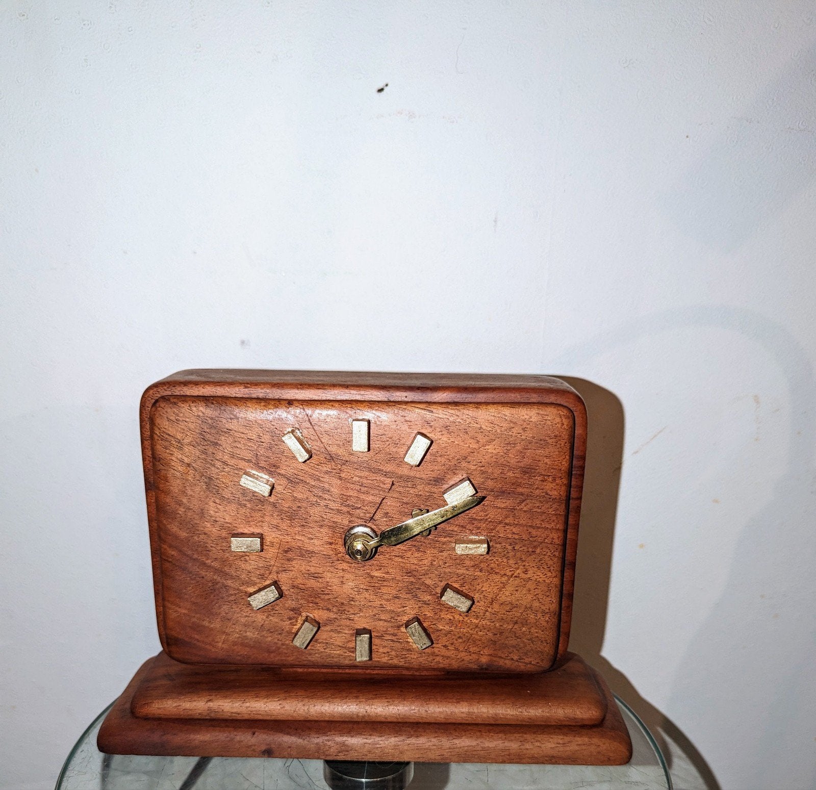 Lief vintage tafel klokje van Jacob Palmtag jaren 50s, Goud, Gebruikt, Ophalen of Verzenden, Art deco
