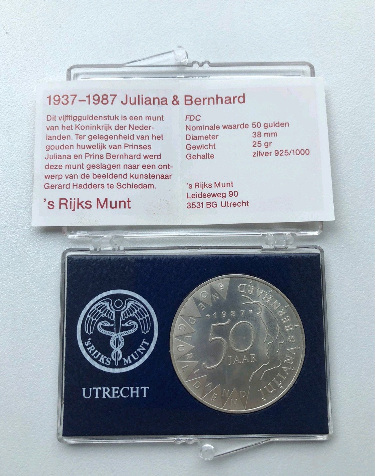 Zilveren 50 gulden munt, Postzegels en Munten, Munten | Nederland, Koningin Beatrix, Zilver, Ophalen of Verzenden, Losse munt