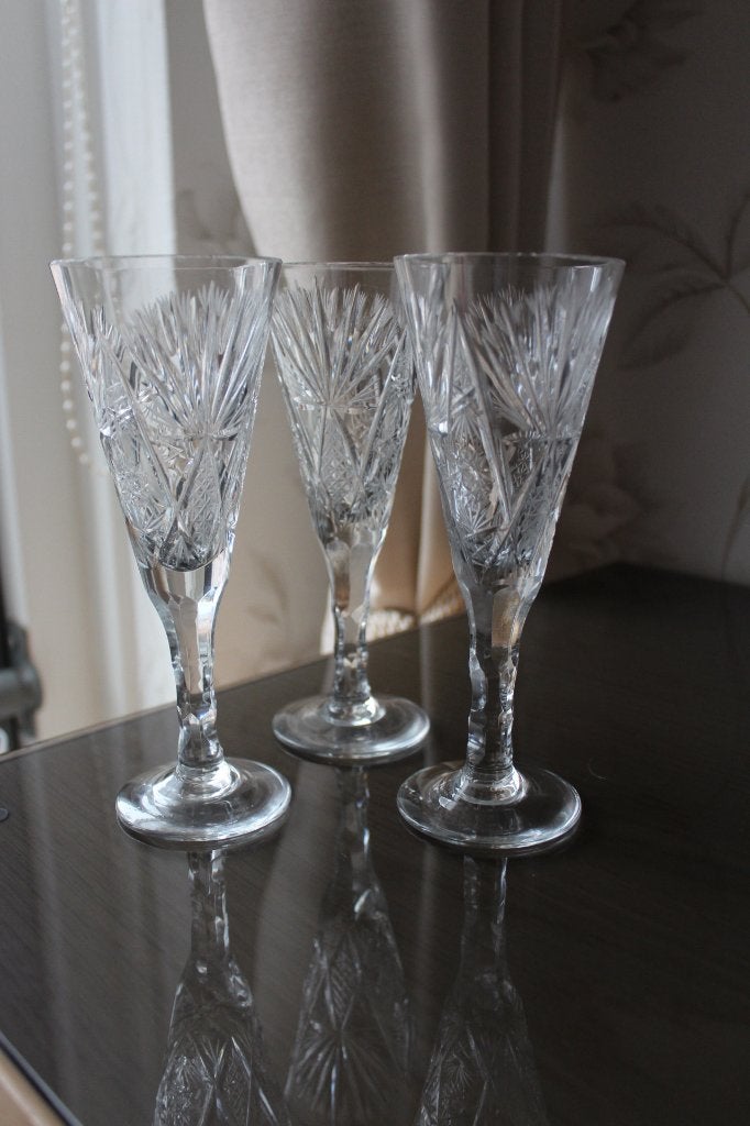 Antieke Franse/Boheemse kristallen champagne flutes c 1920, Antiek en Kunst, Ophalen of Verzenden
