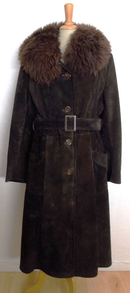 Donkerbruine Afghaanse look lange suede lammycoat jas! M, Kleding | Dames, Verzenden, Zo goed als nieuw, Maat 38/40 (M), Bruin