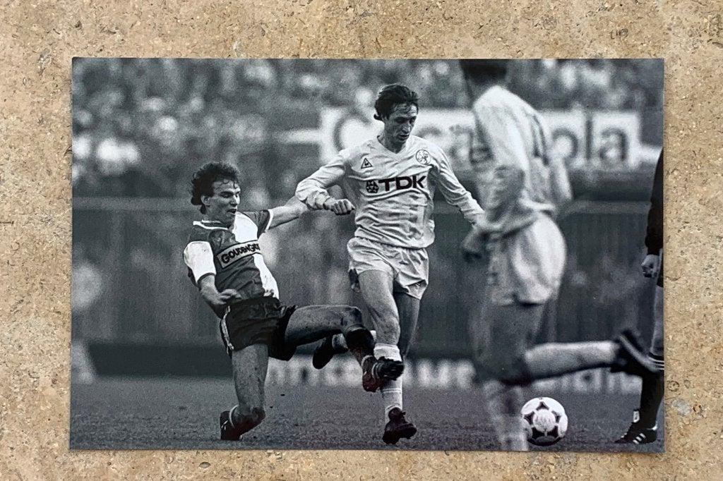 Org z/w foto 20x30 Johan Cruijff + Michel Valke 28-11-1982, Verzenden, Nieuw, Feyenoord, Poster, Plaatje of Sticker