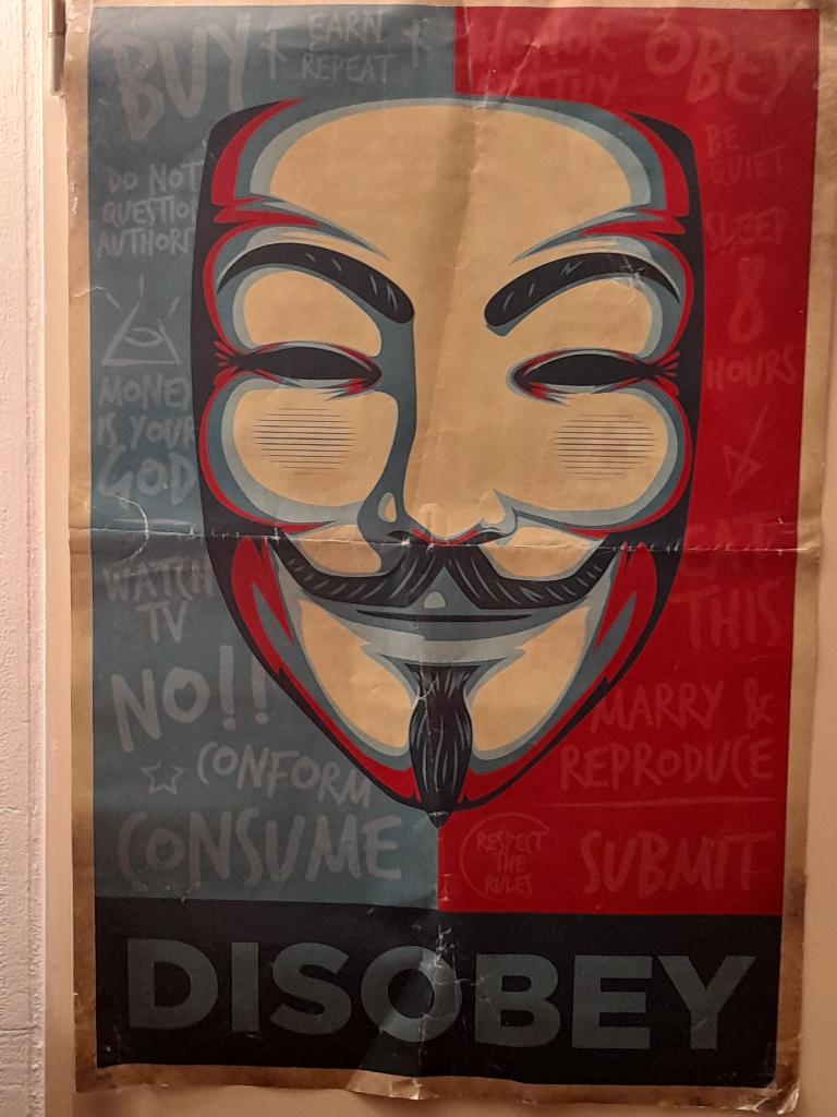 Poster Anonymous Disobey, Ophalen of Verzenden, A1 t/m A3, Film en Tv, Rechthoekig Staand