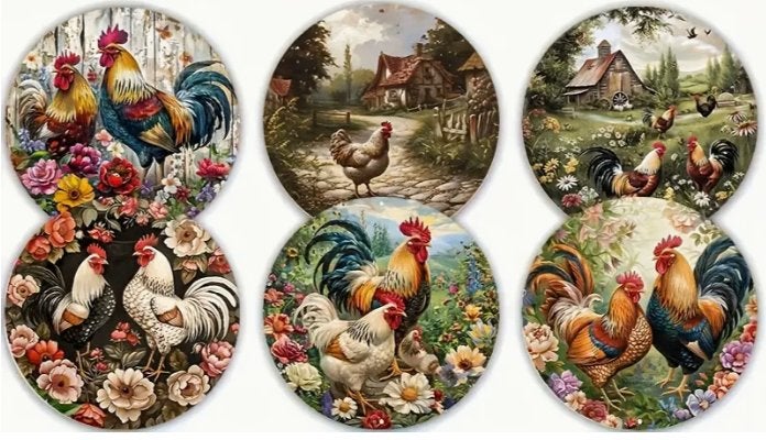 Onderzetters met Haan en Kip afbeeldingen, Hout, Glasonderzetter, Stapelbaar, Ophalen of Verzenden
