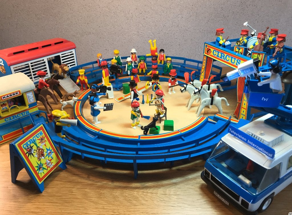 Vintage Playmobil 3553 Circus + TV Wagen & Dozen (70s), Gebruikt, Complete set, Overige typen, Ophalen of Verzenden