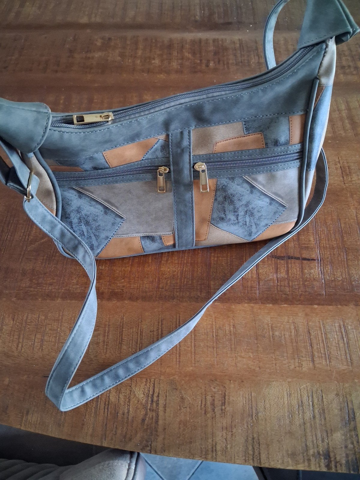 Leuke schoudertas met patchwork design, Ophalen of Verzenden, Gebruikt, Grijs, Overige merken