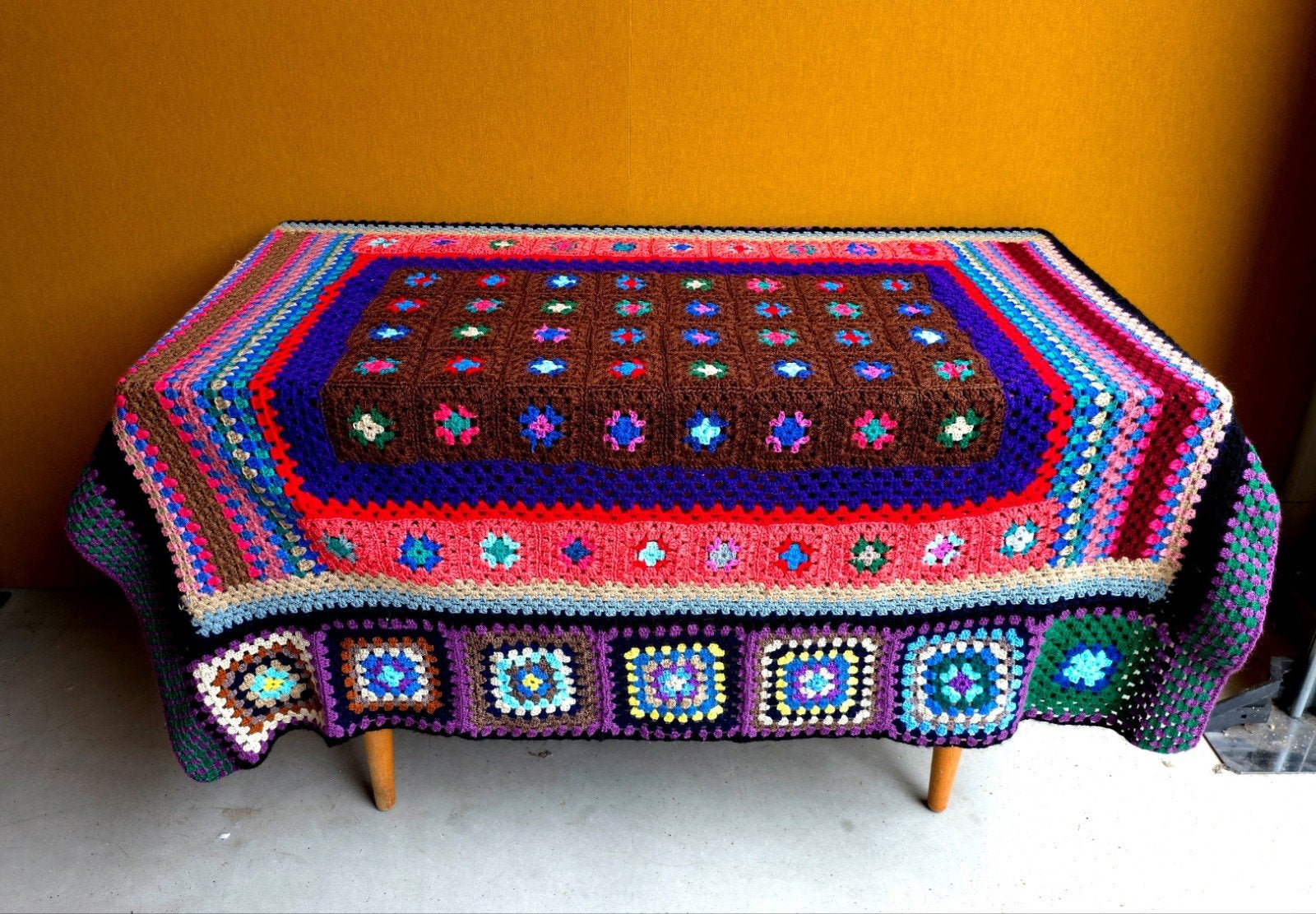 Gehaakte Sprei Jaren '70 - Vrolijke Kleuren 145x170cm, Gebruikt, Eenpersoons, Niet van toepassing, Meerkleurig
