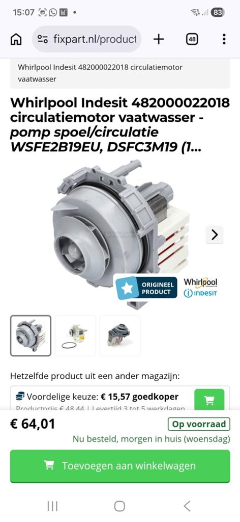Gloednieuw indesit circulatiepomp, Ophalen of Verzenden, Nieuw