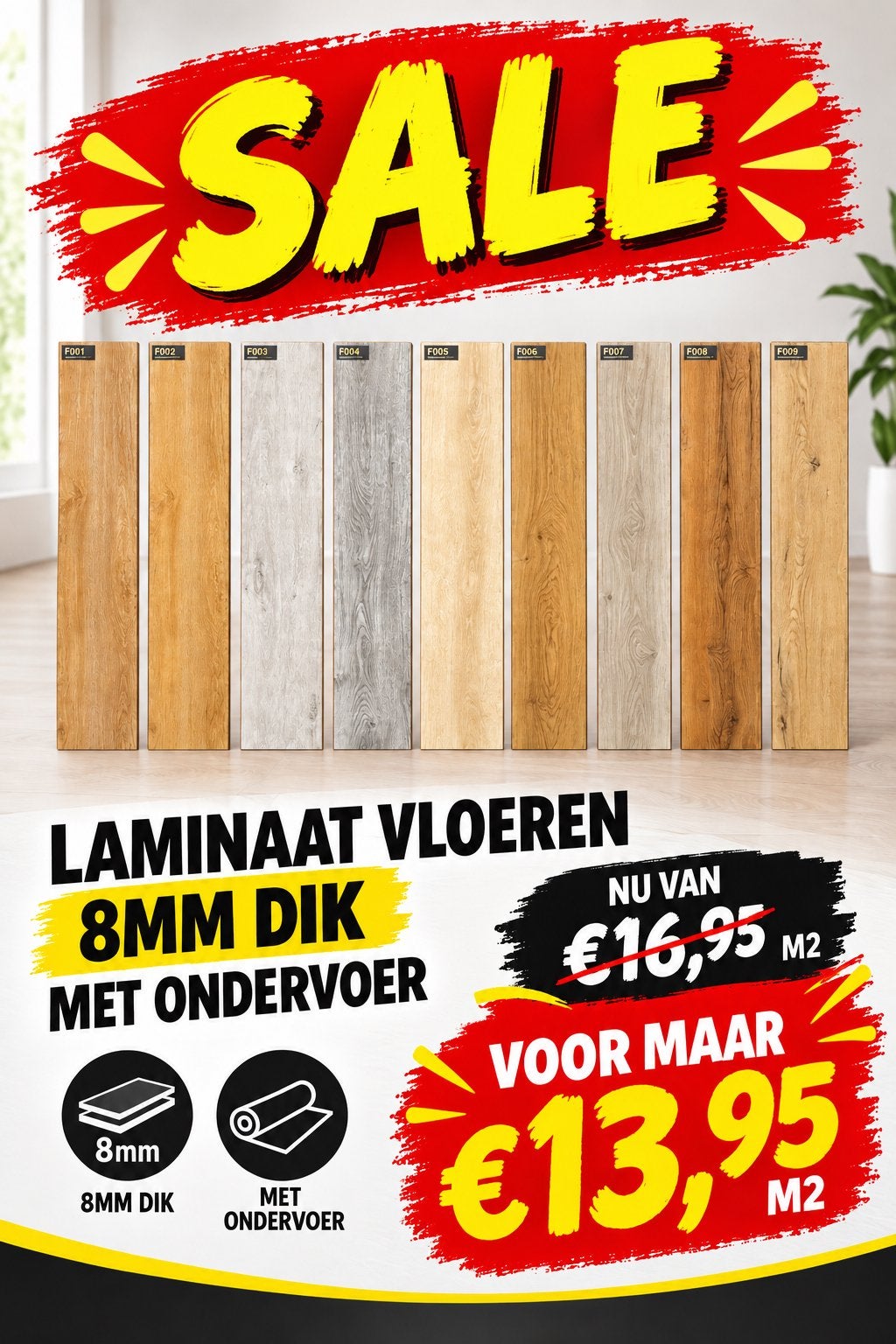 Laminaat vloer 8MM dik inclusief ondervloer - SALE!, 50 tot 150 cm, Carpetworld, Nieuw, Ophalen of Verzenden