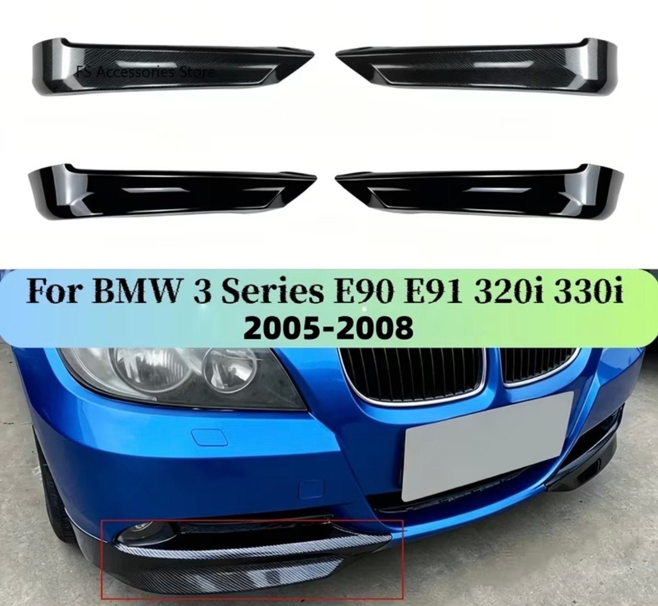 Voorbumper Lip Splitter Spoiler voor BMW E90 E91 2005-2008, Voor, Nieuw, Ophalen of Verzenden, Bumper