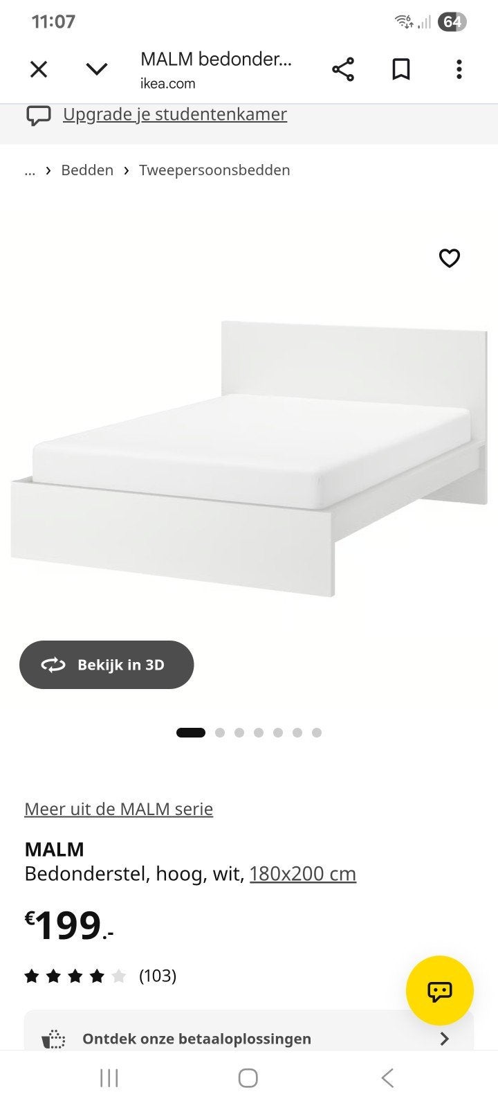 IKEA MALM Bedonderstel, hoog, wit, 180x200 cm, Ophalen, Wit, Tweepersoons, Zo goed als nieuw