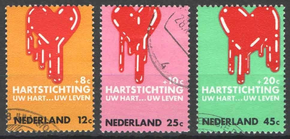 Nederland NVPH nr 975/7 gestempeld Hartstichting 1970, Ophalen of Verzenden, Na 1940, Gestempeld