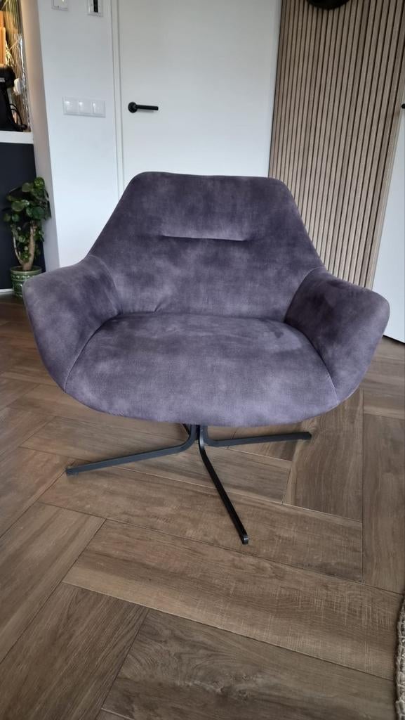 Moderne draaibare fauteuil - Grijs stof velvet, Huis en Inrichting, Fauteuils, 75 tot 100 cm, Zo goed als nieuw, Stof, 75 tot 100 cm
