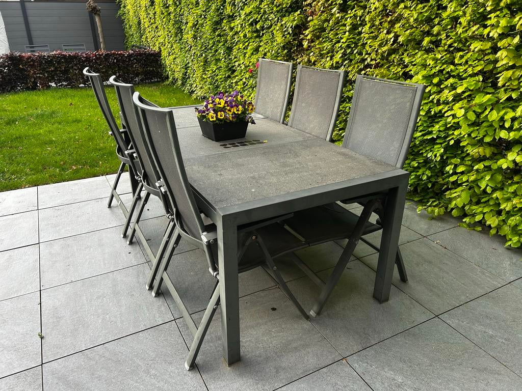 Tuintafel + gratis stoelen, Tuin en Terras, Ophalen, Gebruikt, Rechthoekig, Aluminium