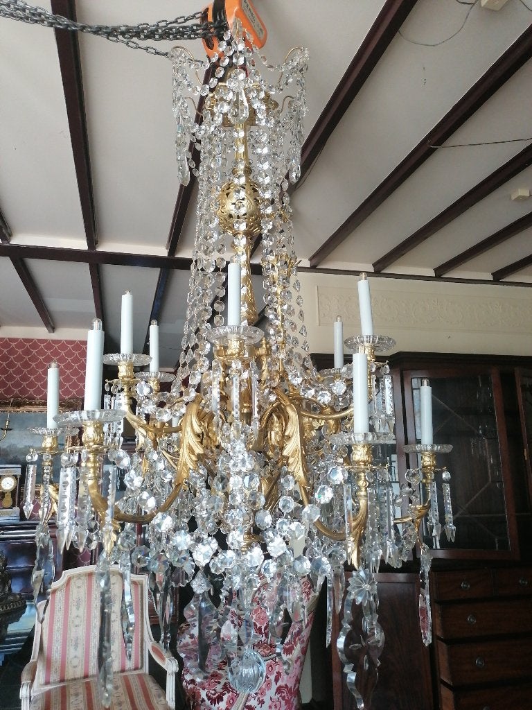 Napoleon III bronze Baccarat luster 160 cm, Ophalen