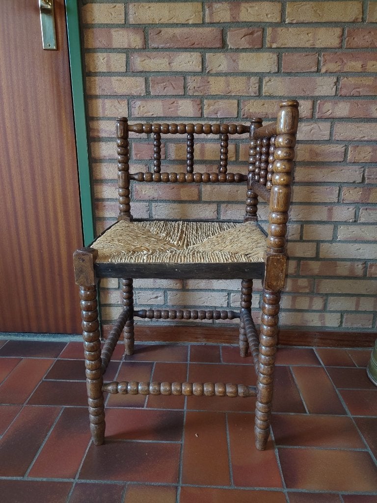 rieten stoel, Ophalen, Gebruikt, Bruin, Hout