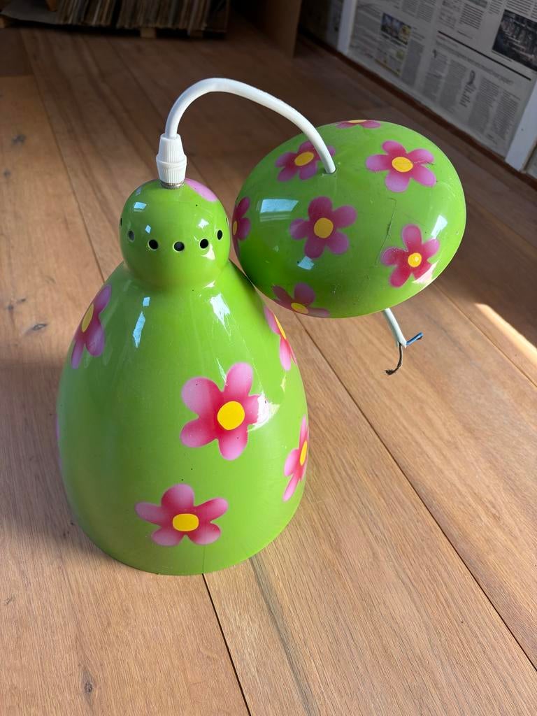 Leuke groene hanglamp met bloemen - Pylones, Ophalen of Verzenden, Zo goed als nieuw, Metaal, Minder dan 50 cm