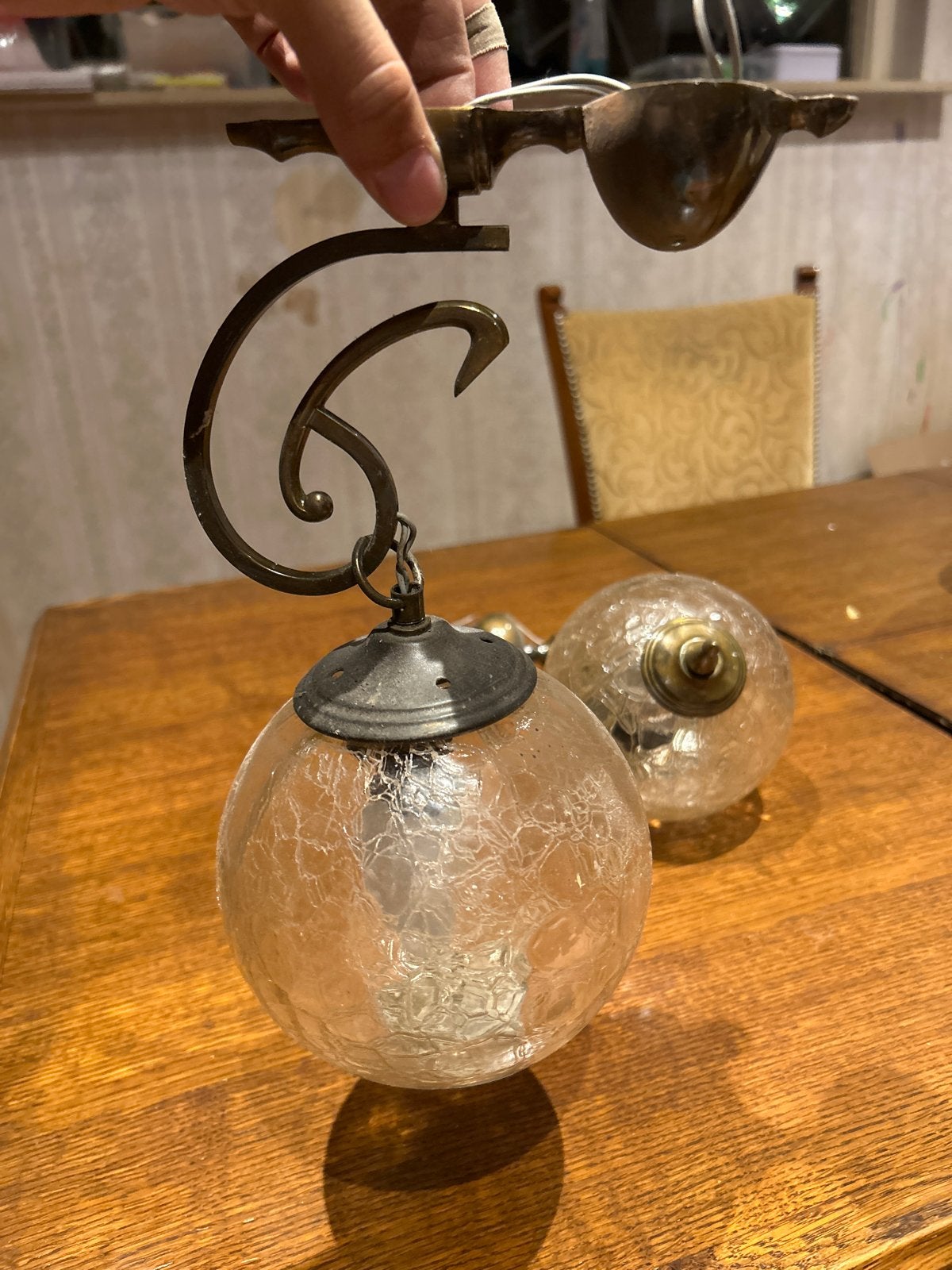 Set van 2 Koperen Vintage Wandlampen met Craquelé Glas, Antiek en Kunst, Ophalen